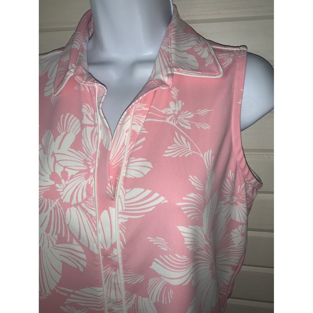 Izod Sz SMALL Pink White Floral X-tra Dry Golf Tennis Polo Stretch EUC